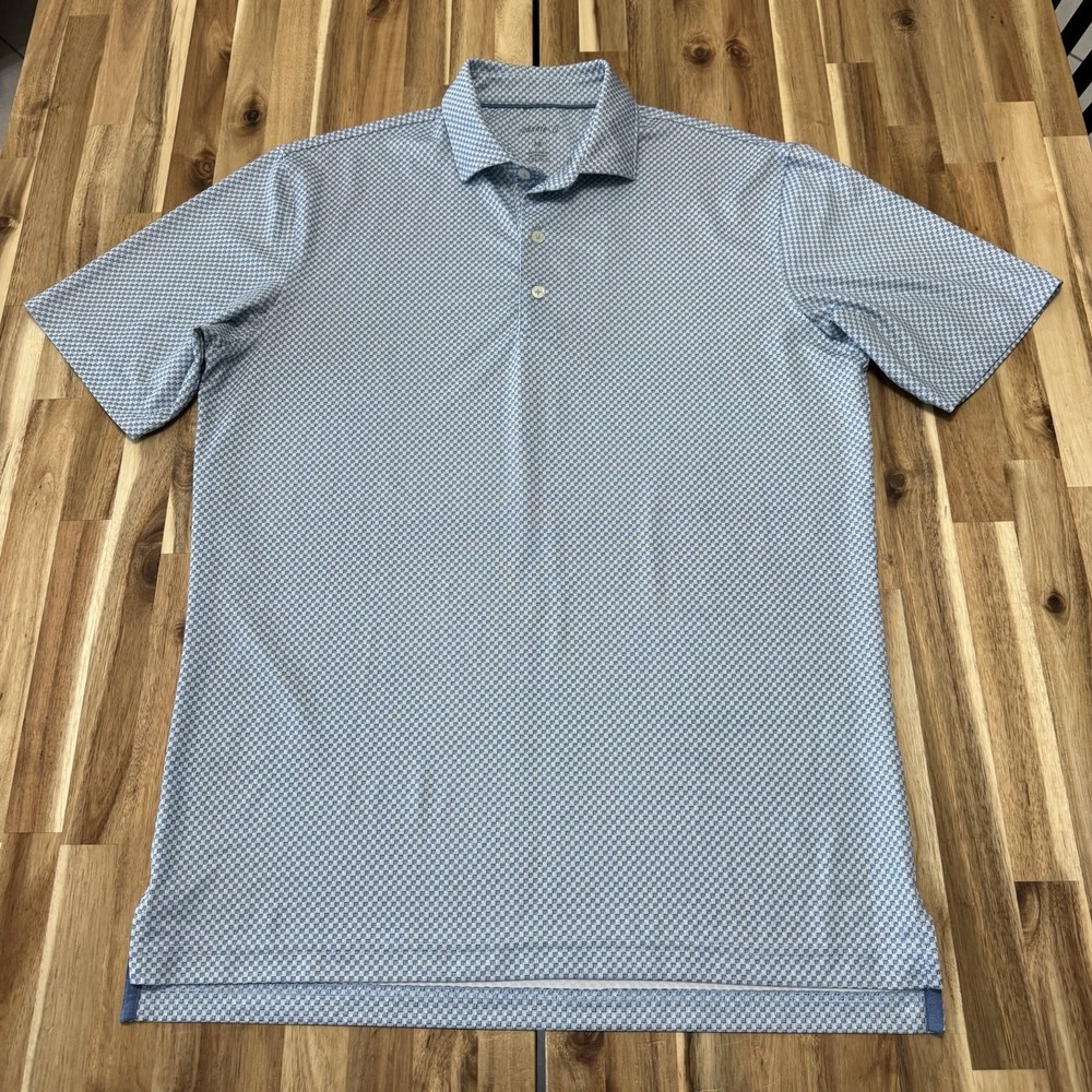 Johnnie O Polo Shirt Mens M Blue Geometric Performance Stretch Golf Lightweight